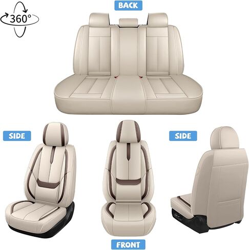 أغطية مقاعد السيارة من ILMO مصممة خصيصًا لسيارة Ford Explorer 2004-2025 - أغطية كراسي السيارات المتوافقة مع الوسائد الهوائية - غطاء مقاعد شامل كليًا (بيج وبني، مجموعة كاملة) in Saudi Arabia
