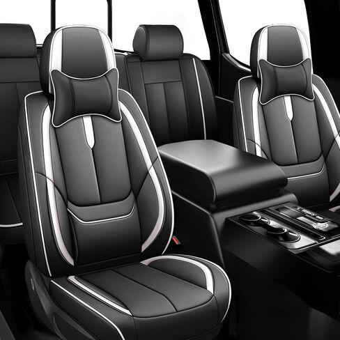 ILMO Auto Leather Seat Covers Tailored for Honda Accord 2000-2025– Durable & Waterproof Seat Cover–Full Coverage with Airbag Seat Protectors (Black&White, Luxury Full Set) in Saudi Arabia