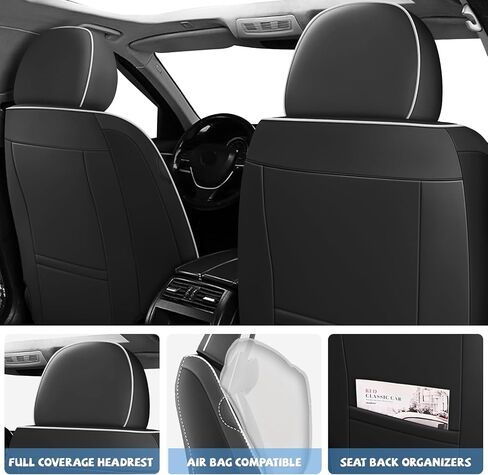 ILMO Auto Leather Seat Covers Tailored for Honda Accord 2000-2025– Durable & Waterproof Seat Cover–Full Coverage with Airbag Seat Protectors (Black&White, Luxury Full Set) in Saudi Arabia