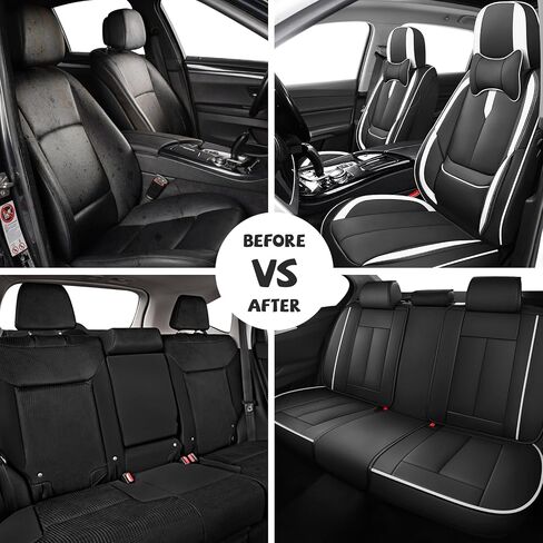 ILMO Auto Leather Seat Covers Tailored for Honda Accord 2000-2025– Durable & Waterproof Seat Cover–Full Coverage with Airbag Seat Protectors (Black&White, Luxury Full Set) in Saudi Arabia