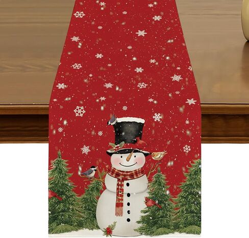 Let It Snow Blue Snowman Winter Christmas Table Runner 13x72 Inch Seasonal Xmas Trees Kitchen Dining Table Decor for Indoor Outdoor Farmhouse Home Party Decoration ZQ71 in Kuwait