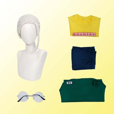 Halloween Sakamoto Men's Anime Cosplay Costume Top Pants Apron Suit With Wig and Glasses in Saudi Arabia