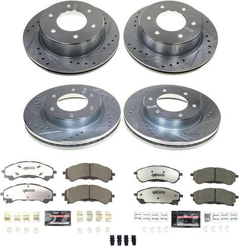 Power Stop Front and Rear Brake Kit For 2019 2020 2021 2022 2023 Ford Ranger - Truck & Tow Carbon Fiber Ceramic Brake Pads & Drilled and Slotted Rotors Replacement, K8448-36 in Saudi Arabia