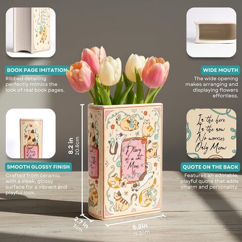 Occasional's Book-Shaped Decorative Vase, Ceramic Vases for Home Decor, Cute Bookshelf Decor, Unique Vase for Book Lovers (Large) in Saudi Arabia