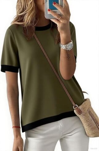 سترات نسائية كاجوال بياقة دائرية وأكمام قصيرة مخططة بألوان زاهية من القطن المحبوك وسترة علوية عصرية in Kuwait