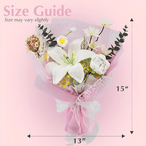 Crochet Flowers, Crochet Flower Bouquet of Crochet Lily, Tulips, Lily of the Valley, Handmade Artificial Flowers for Home Decor, Wedding, Anniversary, Birthday Gifts for Women (Include Card, Gift Bag) in Saudi Arabia