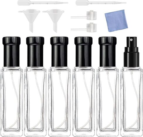 30ml Perfume Spray Bottle, 6PCS Mini Portable Travel Glass Square Spray Bottle,Small Fine Mist Spray Bottle, Refillable Glass Spray Bottle, Sample Spray Bottle (Black, 30ml) in Kuwait