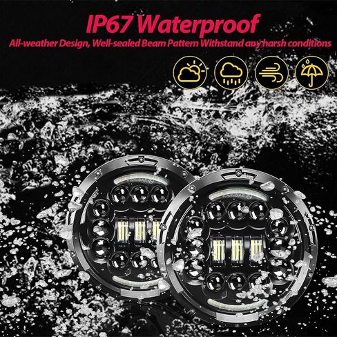 H6024 7 بوصة مصابيح أمامية LED مع ضوء الجري النهاري متوافق مع جيب رانجلر JK JKU CJ TJ LJ تشيفي فورد جي إم سي دودج مازدا مياتا نيسان ماك VW AM General Hummer H1 H2 Land Rover Defender قطعتان in Saudi Arabia