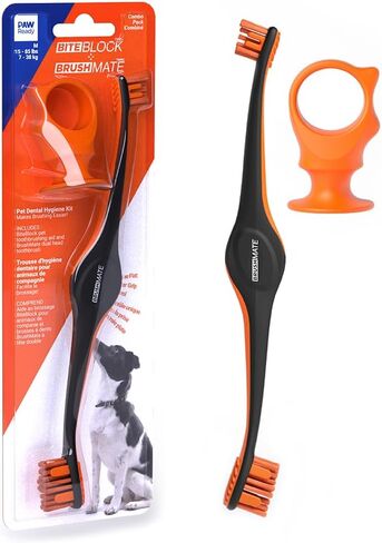 Dog Toothbrush and Bite Block Assistant Combo Pack by Paw Ready for Puppies' Dogs and Cats Small Size for use with Pets Between 5-15 lbs. (2-7kg) Protects Hands and Fingers While Brushing in Kuwait