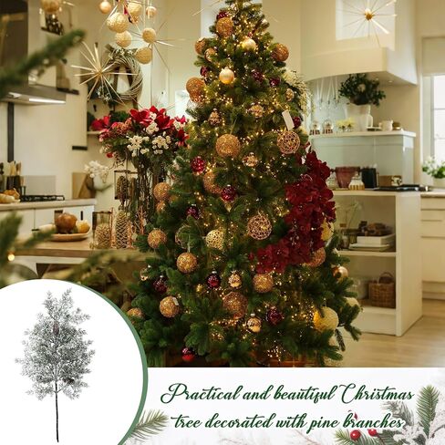 Giegxin 4 Pcs Christmas Pine Branches 25.6 Inch Snow Frosted Christmas Artificial Cedar Pine Stems with PineCones Spray Branches for DIY Crafts Xmas Winter Garland Wreath Holiday Decor in Saudi Arabia