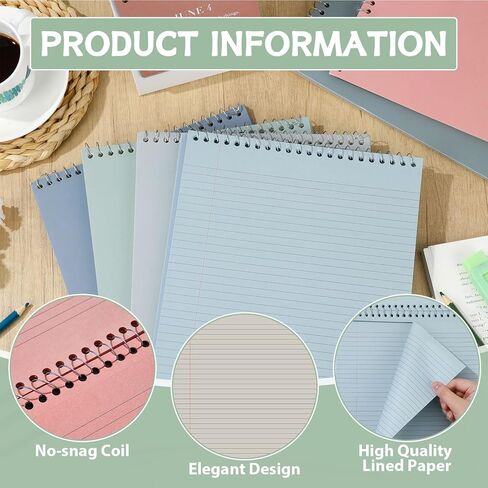 gisgfim 6 Pcs Pastel Top Bound Spiral Notebooks 8-1/2" x 11" College Ruled Aesthetic Legal Pad Top Spiral Steno Pads Colored Paper Assorted Covers Spiral Notebook for Writing School Office Supplies in Kuwait