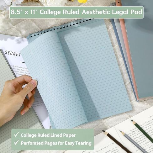 gisgfim 6 Pcs Pastel Top Bound Spiral Notebooks 8-1/2" x 11" College Ruled Aesthetic Legal Pad Top Spiral Steno Pads Colored Paper Assorted Covers Spiral Notebook for Writing School Office Supplies in Kuwait