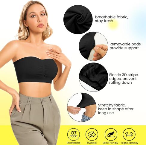 حمالة صدر Bandeau للنساء حمالات صدر مبطنة بدون حمالات، حمالة صدر لاسلكية مريحة بدون خياطة، حمالة صدر علوية بدون أسلاك in Kuwait