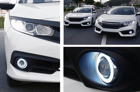 iJDMTOY OEM Replace Xenon White LED Halo Angel Eyes Projector Lens Retrofit Fog Lamps Compatible With 2016-2021 Honda Civic Sedan/Coupe/Hatchback in Saudi Arabia