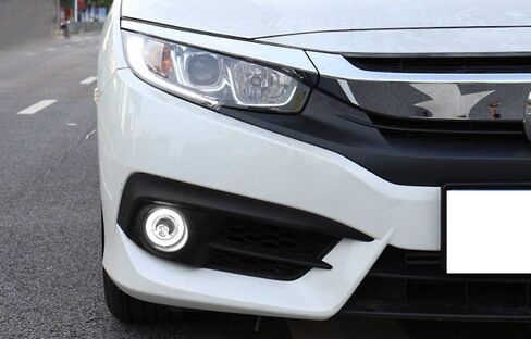 iJDMTOY OEM Replace Xenon White LED Halo Angel Eyes Projector Lens Retrofit Fog Lamps Compatible With 2016-2021 Honda Civic Sedan/Coupe/Hatchback in Saudi Arabia