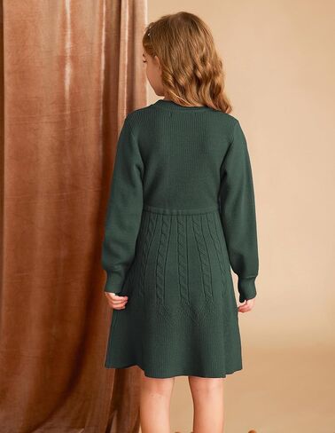 GRACE KARIN Girls Sweater Dress Fall Winter Long Sleeve Kids Fashion Drawstring Waist Cable Knit Dresses Size 5-12 in Kuwait