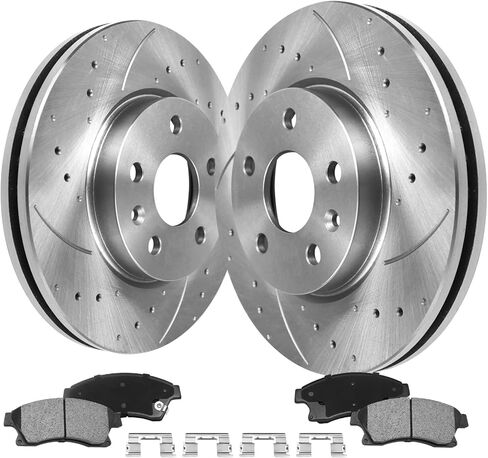 MOTOREVO Front Brake Pads And Rotors Kit Compatible With Jeep Wrangler 1990 1991 1992 1993 1994 1995 1997 1998 1999, Disc Vented Drilled Slotted Brakes Rotors Ceramic Pads, Replacement 11in(280mm) in Kuwait