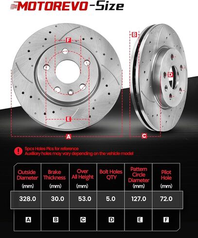 MOTOREVO Front Brake Pads And Rotors Kit Compatible With Jeep Wrangler 1990 1991 1992 1993 1994 1995 1997 1998 1999, Disc Vented Drilled Slotted Brakes Rotors Ceramic Pads, Replacement 11in(280mm) in Kuwait