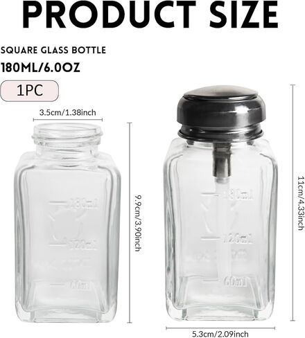 موزع مضخة ضغط زجاجي سعة 6 أونصة/180 مل للأسيتون ومزيل طلاء الأظافر والزيوت العطرية - مانع للتسرب وقابل لإعادة الملء ومتين - مثالي لصالونات الأظافر أو المختبرات أو الاستخدام المنزلي in Kuwait