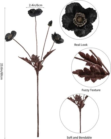 DuHouse 6 Pcs Silk Artificial Poppies, Realistic Fake Flowers with Buds for Table Centerpieces, Wedding Arrangements, Home and Office Decor(Purple) in Kuwait