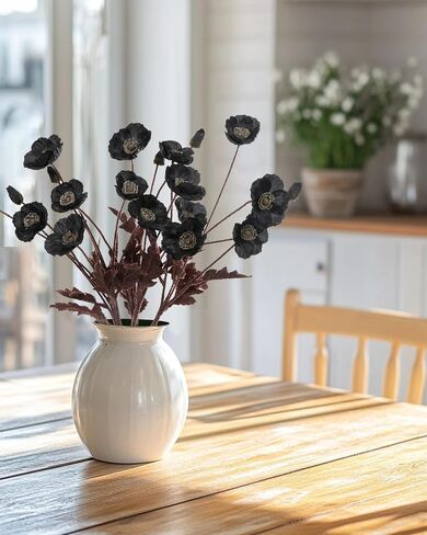 DuHouse 6 Pcs Silk Artificial Poppies, Realistic Fake Flowers with Buds for Table Centerpieces, Wedding Arrangements, Home and Office Decor(Purple) in Kuwait