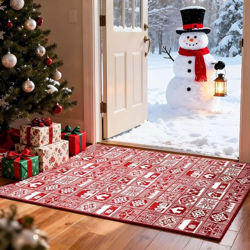 Asrug عيد الميلاد الأحمر البساط-2x8 ندفة الثلج قابل للغسل عداء منطقة البساط عدم الانزلاق المدخل رمي عداء عطلة كومة منخفضة كبيرة غطاء الأرضية السجاد لغرفة النوم غرفة المعيشة ديكور الغسيل in Kuwait
