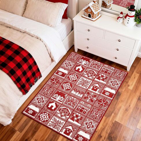 Asrug عيد الميلاد الأحمر البساط-2x8 ندفة الثلج قابل للغسل عداء منطقة البساط عدم الانزلاق المدخل رمي عداء عطلة كومة منخفضة كبيرة غطاء الأرضية السجاد لغرفة النوم غرفة المعيشة ديكور الغسيل in Kuwait