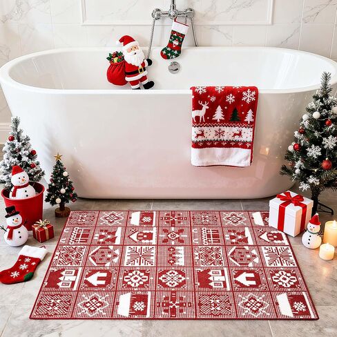 Asrug عيد الميلاد الأحمر البساط-2x8 ندفة الثلج قابل للغسل عداء منطقة البساط عدم الانزلاق المدخل رمي عداء عطلة كومة منخفضة كبيرة غطاء الأرضية السجاد لغرفة النوم غرفة المعيشة ديكور الغسيل in Kuwait