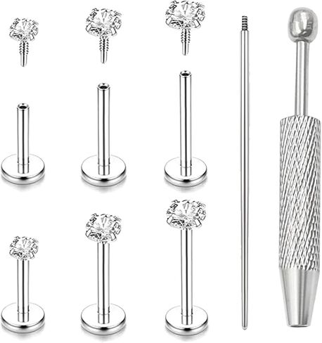 14K Gold Plated Flat Back Stud Earrings - 316L Surgical Steel Internal Thread CZ Stud Piercing Jewelry for Tragus Helix Cartilage Conch Nose Hypoallergenic Lip Labret Medusa Piercing 16G 18G 20G in Saudi Arabia