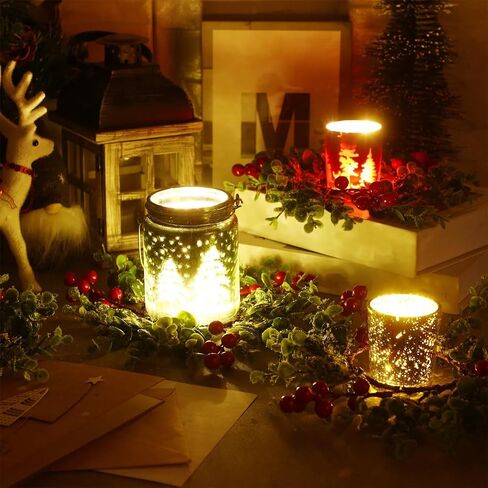 Lyrow 24 Pcs Christmas Candle Rings Artificial Candle Wreaths Garland Simulation Red Berries Xmas Mini Candle Holder for Pillars Rustic Wedding Centerpiece Table Closet Decorations in Kuwait