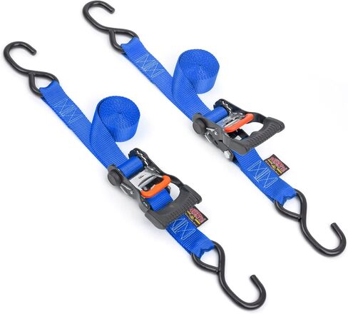 أشرطة سقاطة مريحة للقفل مقاس 1.5 بوصة × 7 أقدام من PowerTye مع خطافات على شكل حرف S شديدة التحمل - صُنعت في الولايات المتحدة الأمريكية - حد حمل العمل 1000 رطل / قوة الكسر 3000 رطل - أزرق (زوج) in Kuwait