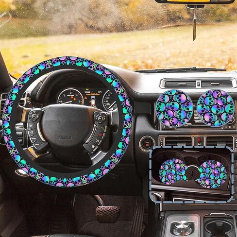 Boho Ethnic Southwest Geometric Steering Wheel Cover Non-Slip Breathable Universal 15 Inch Car Steering Wheel Cover with 2 Pieces Car Coasters Suitable for Men Women in Kuwait