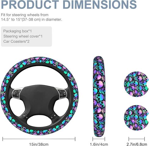 Boho Ethnic Southwest Geometric Steering Wheel Cover Non-Slip Breathable Universal 15 Inch Car Steering Wheel Cover with 2 Pieces Car Coasters Suitable for Men Women in Kuwait