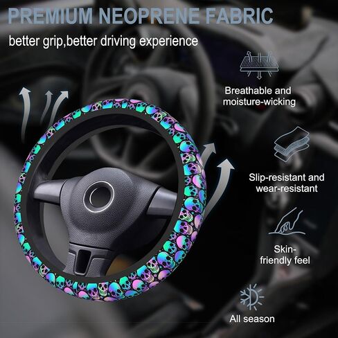 Boho Ethnic Southwest Geometric Steering Wheel Cover Non-Slip Breathable Universal 15 Inch Car Steering Wheel Cover with 2 Pieces Car Coasters Suitable for Men Women in Kuwait