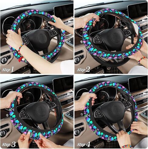 Boho Ethnic Southwest Geometric Steering Wheel Cover Non-Slip Breathable Universal 15 Inch Car Steering Wheel Cover with 2 Pieces Car Coasters Suitable for Men Women in Kuwait