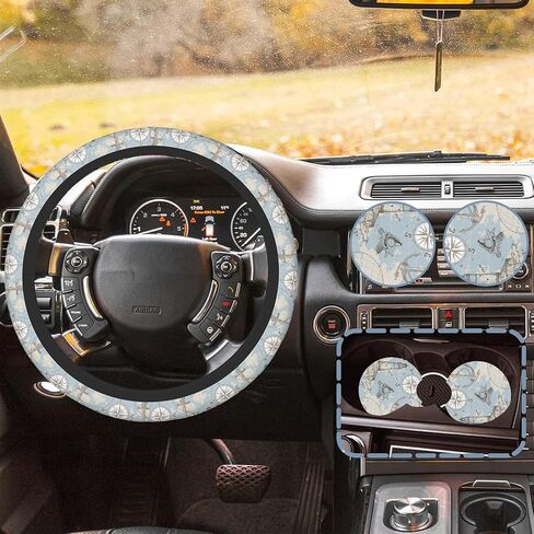 Boho Ethnic Southwest Geometric Steering Wheel Cover Non-Slip Breathable Universal 15 Inch Car Steering Wheel Cover with 2 Pieces Car Coasters Suitable for Men Women in Kuwait