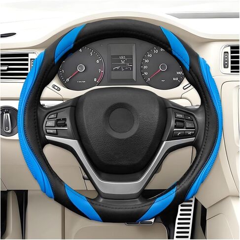Leather Car Steering Wheel Cover, 15 inch Breathable Non-Slip Vehicle Steering Wheel Protector, Elastic Soft Automotive Interior Accessories, Universal for Truck, SUV, Sedan (Black) in Saudi Arabia