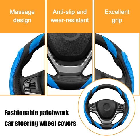 Leather Car Steering Wheel Cover, 15 inch Breathable Non-Slip Vehicle Steering Wheel Protector, Elastic Soft Automotive Interior Accessories, Universal for Truck, SUV, Sedan (Black) in Saudi Arabia