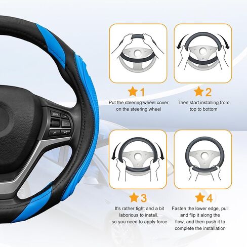 Leather Car Steering Wheel Cover, 15 inch Breathable Non-Slip Vehicle Steering Wheel Protector, Elastic Soft Automotive Interior Accessories, Universal for Truck, SUV, Sedan (Black) in Saudi Arabia
