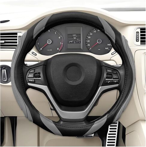 Leather Car Steering Wheel Cover, 15 inch Breathable Non-Slip Vehicle Steering Wheel Protector, Elastic Soft Automotive Interior Accessories, Universal for Truck, SUV, Sedan (Black) in Saudi Arabia