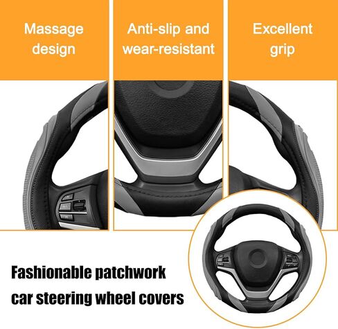 Leather Car Steering Wheel Cover, 15 inch Breathable Non-Slip Vehicle Steering Wheel Protector, Elastic Soft Automotive Interior Accessories, Universal for Truck, SUV, Sedan (Black) in Saudi Arabia