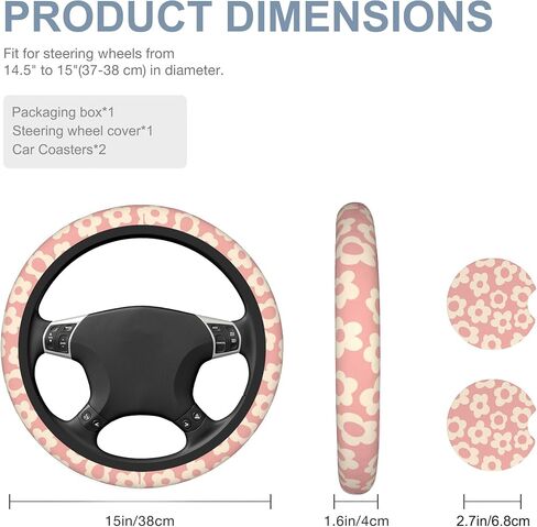 Boho Ethnic Southwest Geometric Steering Wheel Cover Non-Slip Breathable Universal 15 Inch Car Steering Wheel Cover with 2 Pieces Car Coasters Suitable for Men Women in Saudi Arabia