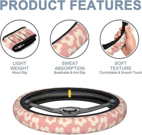 Boho Ethnic Southwest Geometric Steering Wheel Cover Non-Slip Breathable Universal 15 Inch Car Steering Wheel Cover with 2 Pieces Car Coasters Suitable for Men Women in Saudi Arabia