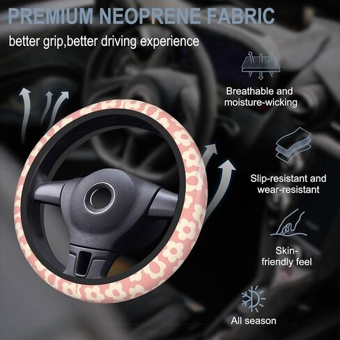 Boho Ethnic Southwest Geometric Steering Wheel Cover Non-Slip Breathable Universal 15 Inch Car Steering Wheel Cover with 2 Pieces Car Coasters Suitable for Men Women in Saudi Arabia