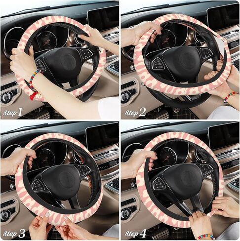 Boho Ethnic Southwest Geometric Steering Wheel Cover Non-Slip Breathable Universal 15 Inch Car Steering Wheel Cover with 2 Pieces Car Coasters Suitable for Men Women in Saudi Arabia