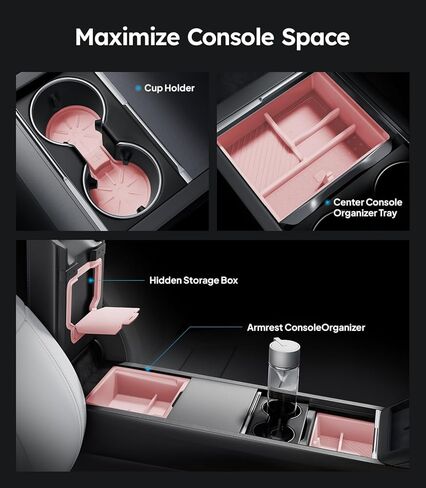 2025 Upgrade Tesla Model 3 Highland Accessories Console Organizer 4PCS Set [Center Console Organizer & Armrest Organizer & Hidden Storage Box & Cup Mat] Partition Storage for Model 3 (2024-2025) in Kuwait