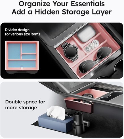 2025 Upgrade Tesla Model 3 Highland Accessories Console Organizer 4PCS Set [Center Console Organizer & Armrest Organizer & Hidden Storage Box & Cup Mat] Partition Storage for Model 3 (2024-2025) in Kuwait