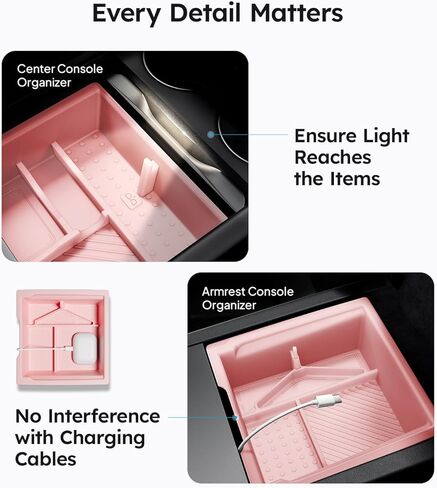 2025 Upgrade Tesla Model 3 Highland Accessories Console Organizer 4PCS Set [Center Console Organizer & Armrest Organizer & Hidden Storage Box & Cup Mat] Partition Storage for Model 3 (2024-2025) in Kuwait