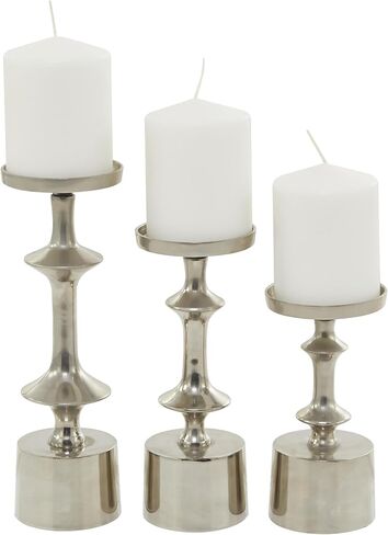 CosmoLiving by Cosmopolitan Aluminum Metal Pillar Candle Holder, Set of 3 10", 9", 7" H, Black in Kuwait