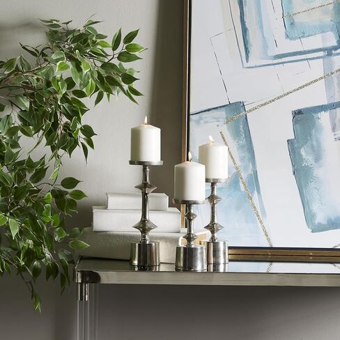 CosmoLiving by Cosmopolitan Aluminum Metal Pillar Candle Holder, Set of 3 10", 9", 7" H, Black in Kuwait